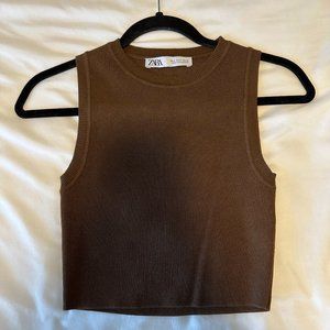 Zara Sweater Ribbed Tank Top in Brown